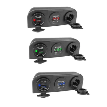 3.1 Dual USB Automobilinis Kroviklis 12V/24V Cigarečių Degiklio Lizdą Voltmeter su 3 Skylutėmis, Telšių Bazę, Automobilių, Motociklų, Valčių ATV