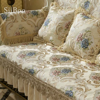 Europos stiliaus prabangių gėlių žakardo siuvinėjimo, kurių skerspjūvio sofos apima raukiniai, nėriniai spliced užvalkalai fundas de sofa SP5406