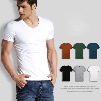 MRMT 2023 visiškai Nauja, Trumpas Rankovėmis Marškinėliai vyriški V-Kaklo vientisa Spalva White T-Shirt Vištienos Širdies Apykakle Balti, Žemiausią Marškinėliai Vyrams