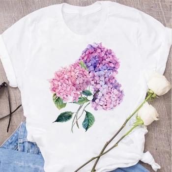 Moterų Mados Viršūnes Gėlių Gėlių Spausdinti Lady marškinėliai Atsitiktinis Trumpas Rankovės Estetinės Drabužiai, Marškinėliai T-shirts Moterų Viršūnių Tees