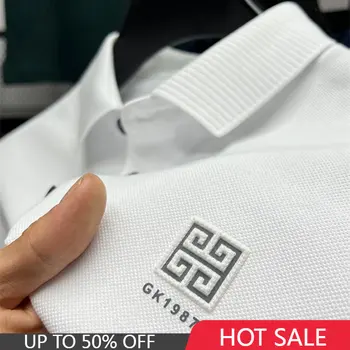 Naujas 100 Medvilniniai Siuvinėjimo Polo Marškinėliai 2023 Vasaros High-end Atvartas T-shirt Korėja Mados Tendencijos Vyrams Drabužius trumpomis Rankovėmis Ropa Roupa