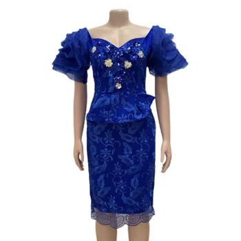 Vasaros Afrikos Suknelės Moterims 2023 Elegantiškas Gėlių Nėrinių Midi Suknelė Seksualus Akių Trumpas Sluoksniuotos Rankovėmis Chalatas, Vestidos Afrikos Drabužiai