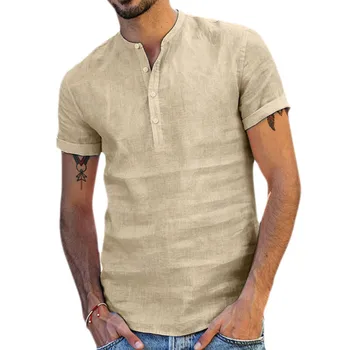 Vasaros vyriškų Laisvalaikio Drabužių trumpomis Rankovėmis Kietas Atsistoti Apykaklės marškinėliai Vyrams Mygtukai Medvilnės Patalynė Trumpas rankovėmis Marškiniai 2021